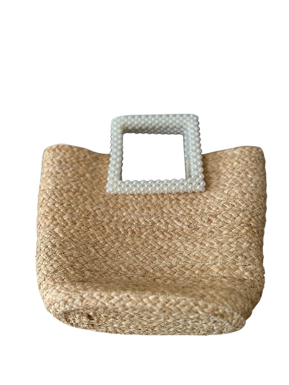 Boutique Pearl Handle Straw Basket Tote Bag | Coquette Cottagecore Summer Beach - Picture 2 of 6